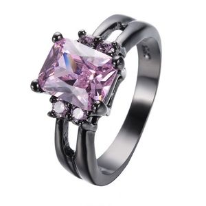10K Black Gold Filled Pink Sapphire Crystal Ring